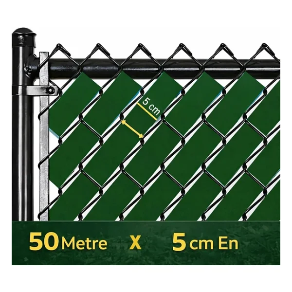 Örgü Tel Koruma, Kapatma, Gizlilik Bantları, Pvc Çit Şeridi (50 Metre) (5cm, Yeşil) - Görsel 3