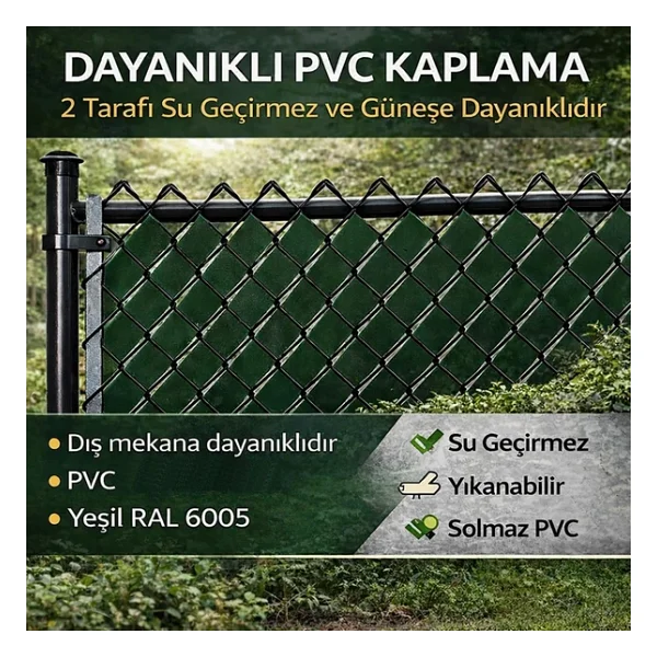 Örgü Tel Koruma, Kapatma, Gizlilik Bantları, Pvc Çit Şeridi (50 Metre) (5cm, Yeşil) - Görsel 5