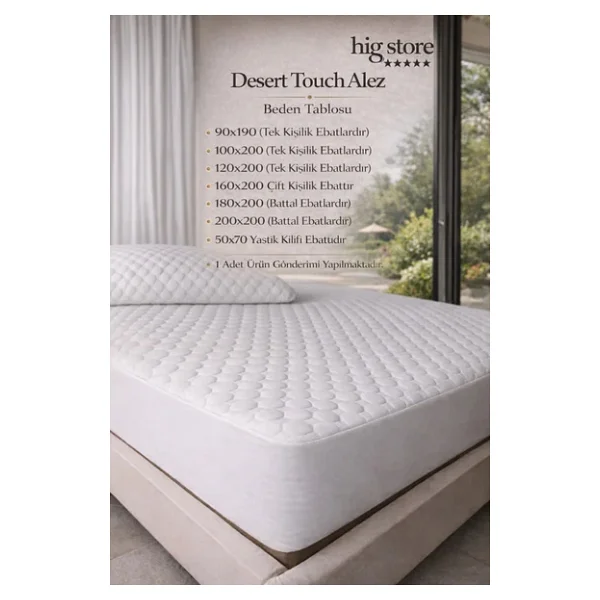 Hig Store Desert Touch Fitted %100 Pamuk Su Sıvı Geçirmez Yatak Koruyucu Alez Tek-Çift Battal Yastık Boy - Görsel 6