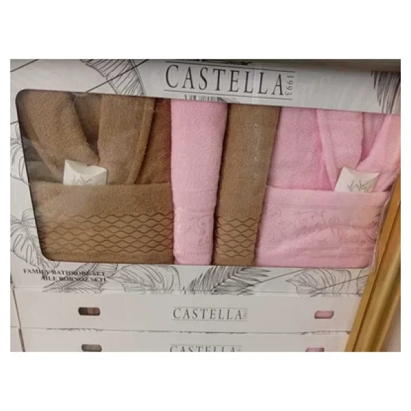Yünteks Castella 8 Parça %100 Pamuk Kutulu Çeyizlik Aile Bornoz Seti Bornoz Takımı Çeyiz Seti - Görsel 4