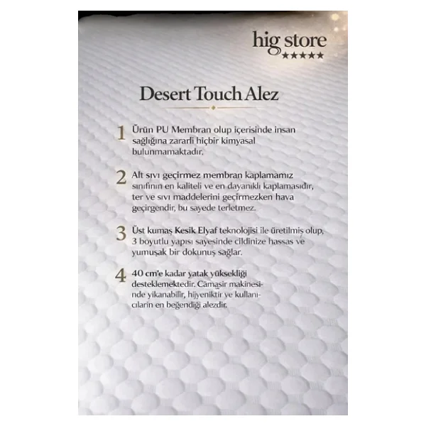 Hig Store Desert Touch Fitted %100 Pamuk Su Sıvı Geçirmez Yatak Koruyucu Alez Tek-Çift Battal Yastık Boy - Görsel 5