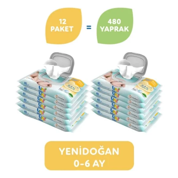 Uni Baby Yenidoğan 40 Yaprak 12'li Paket Islak Mendil - Görsel 6