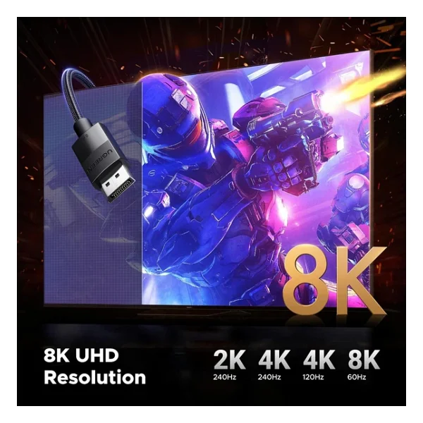 Ugreen 8K 60 Hz Display Port To Display Port 1.4 Örgülü Kablo 2 Metre, Siyah - Görsel 3