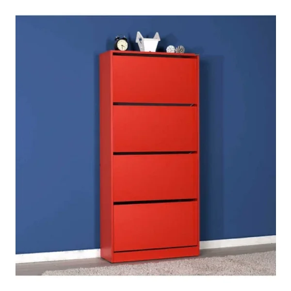 Adore Mobilya Flat Duo Kırmızı 4 Katlı Geniş Ayakkabılık - Görsel 9