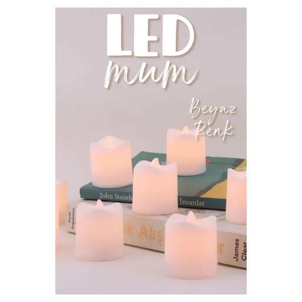 8 Adet Mini LED Mum Seti Pilli Dumansız Alevli Ledli Dekoratif Yapay Mum Dekor Işığı (8 Adet (Mat Beyaz 4,5 Cm)) - Görsel 2
