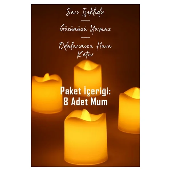 8 Adet Mini LED Mum Seti Pilli Dumansız Alevli Ledli Dekoratif Yapay Mum Dekor Işığı (8 Adet (Mat Beyaz 4,5 Cm)) - Görsel 3