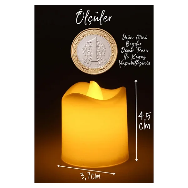 8 Adet Mini LED Mum Seti Pilli Dumansız Alevli Ledli Dekoratif Yapay Mum Dekor Işığı (8 Adet (Mat Beyaz 4,5 Cm)) - Görsel 5