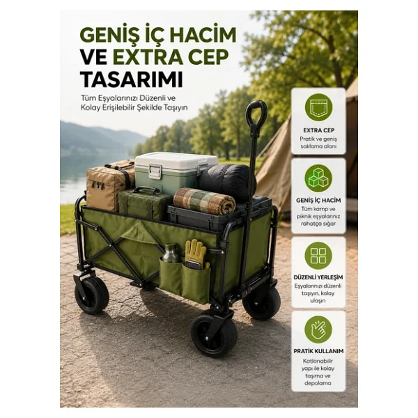 Geniş İç Hacimli Fren Sistemli Katlanabilir Kamp Ve Piknik Arabası - Görsel 3