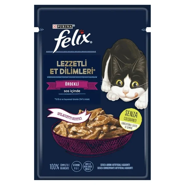 Felix Felix Lezzetli Et Dilimleri Ordekli Kedi Yas Mamasi 80 Gr X 26 Li - Görsel 8