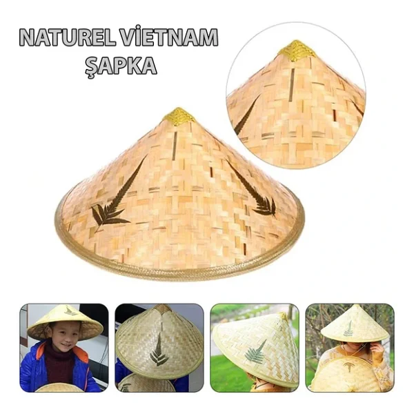 Naturel Renk Cambodia Kamboçyalı Vietnam Şapkası Pvc Hasır - Görsel 9