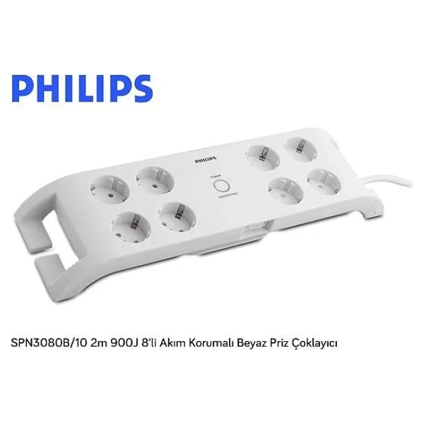 Philips Spn3080b/10 900 Joule 2 M 8'li Akım Korumalı Priz - Görsel 5