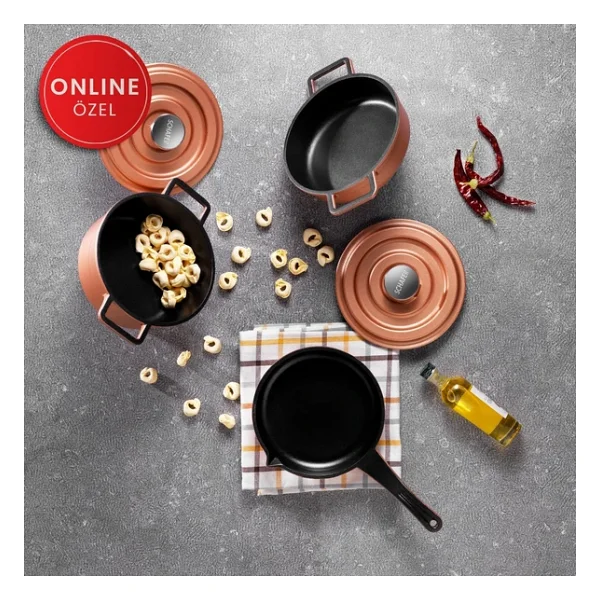 Schafer Pro Cast Rosegold 5 Parça Mini Döküm Tencere Seti - Görsel 6