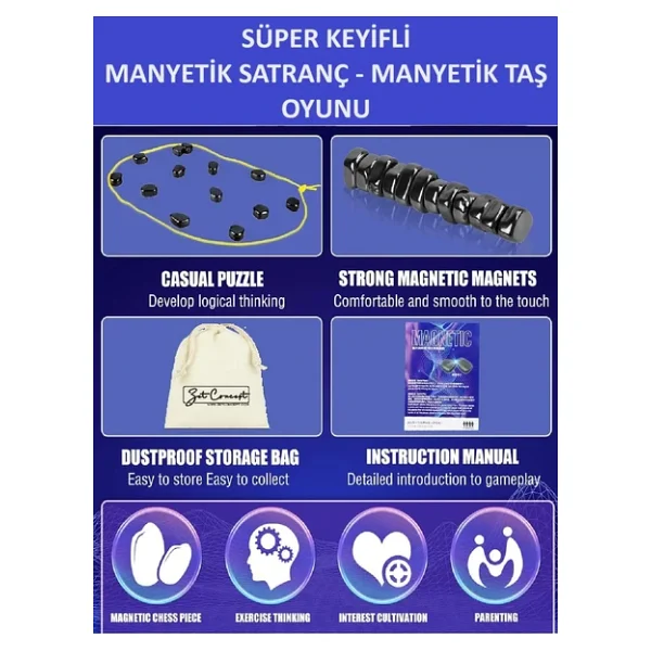 Süper Keyifli Manyetik Taş Oyunu - Mıknatıslı Satranç Oyunu, Mıknatıslı Taş Oyunu, Eğitici Masa Oyunu, Konsantrasyon Ve Mantıksal Düşünme Geliştirici, Ebeveyn-Çocuk İletişimi, Gençler İçin Parti Oyunu - Görsel 5