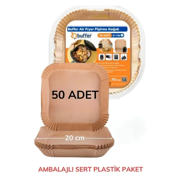 Buffer 50 Adet Air Fryer Pişirme Kağıdı Tek Kullanımlık Yağ Geçirmez Yapışmaz Kare Tabak Model Pvc - Görsel 8