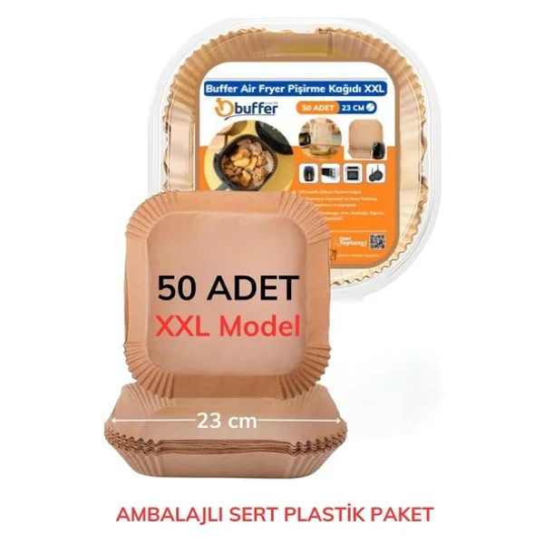 Buffer 50 Adet Air Fryer Pişirme Kağıdı Tek Kullanımlık Yağ Geçirmez Yapışmaz Kare Tabak Model Pvc - Görsel 7