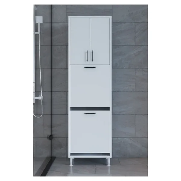 Nergiz Beyaz Ve Renkli Kirli Çamaşır Sepetli Çok Amaçlı Banyo Dolabı - Görsel 3