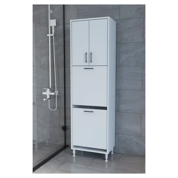 Nergiz Beyaz Ve Renkli Kirli Çamaşır Sepetli Çok Amaçlı Banyo Dolabı - Görsel 2