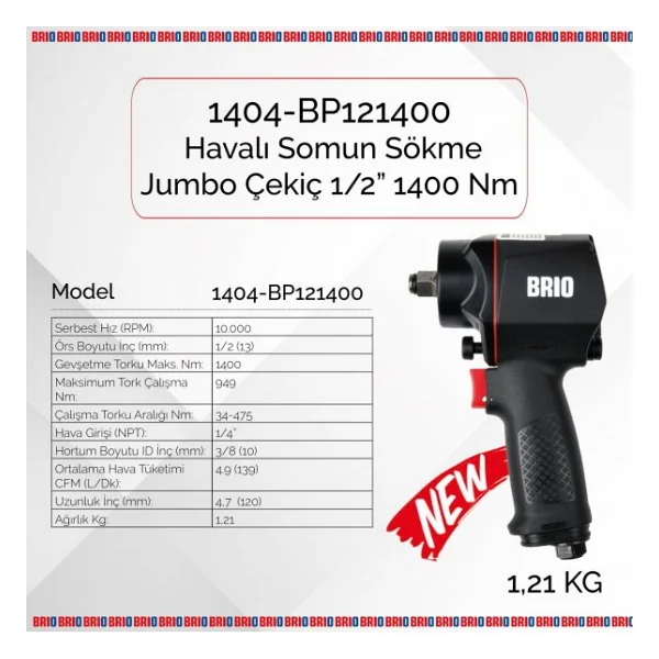 Brio 1404-Bp121400 Jumbo Çekiç 1/2" Havalı Somun Sıkma Makinesi - Görsel 8