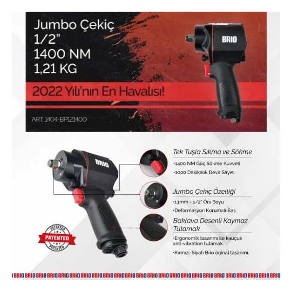 Brio 1404-Bp121400 Jumbo Çekiç 1/2" Havalı Somun Sıkma Makinesi - Görsel 9