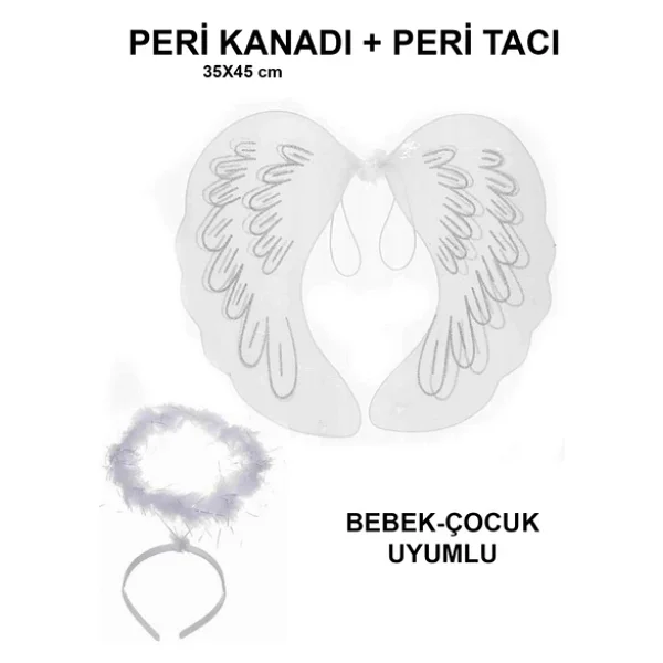 Beyaz Dantel Tüllü Peri Kanadı Ve Peri Tacı Seti 45x40 Cm - Görsel 4