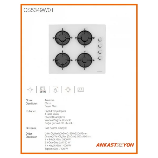 Silverline Bo6501w01-Cs5349w01-3420 Classy Beyaz Cam Ankastre Set - Görsel 5