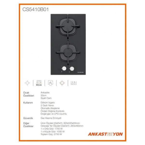 Silverline Cs5410b01 Siyah Cam Ankastre Domino Ocak - Görsel 4
