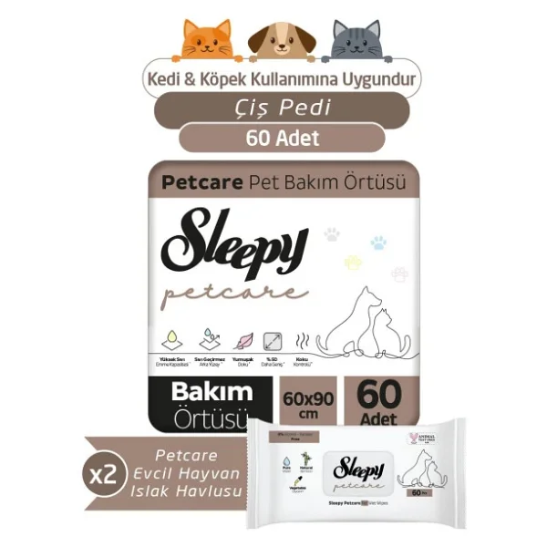 Sleepy Petcare 2X30 Adet Pet Bakım Örtüsü 2X60 Evcil Hayvan Islak Havlusu - Görsel 9