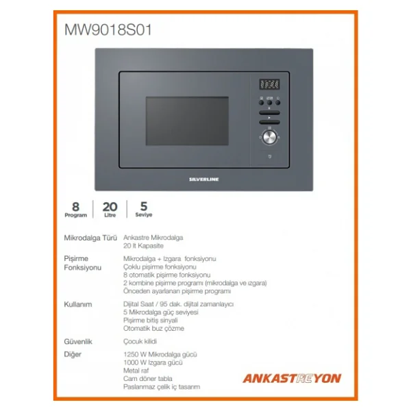 Silverline Mw9018s02 20 Lt Gri Ankastre Mikrodalga Fırın - Görsel 5