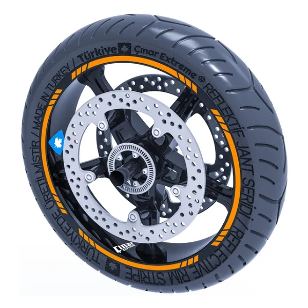 Floresan Turuncu 4 Parçalı Kesikli Jant Şeridi Sticker Çınar Extreme - Görsel 3