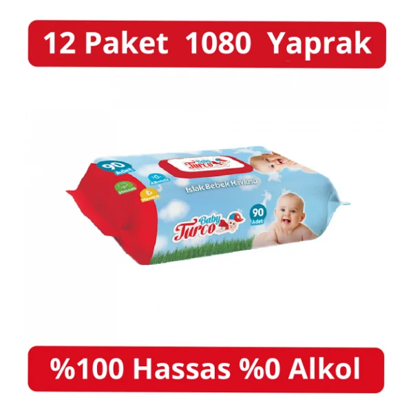 Baby Turco Klasik 90 Yaprak 12'li Paket Islak Havlu Mendil - Görsel 3