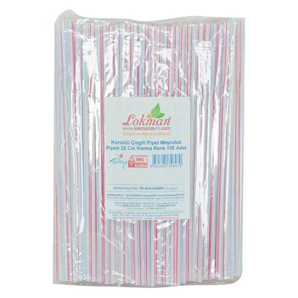 Lokmanavm Körüklü Çizgili Pipet Ayran Kola Meşrubat Pipeti 22 Cm Karma Renk 150 Adet Paket - Görsel 6