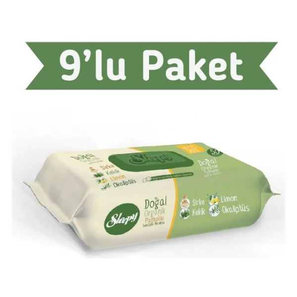 Sleepy Doğal Organik Pamuklu 50 Yaprak 9'lu Paket Islak Mendil - Görsel 4