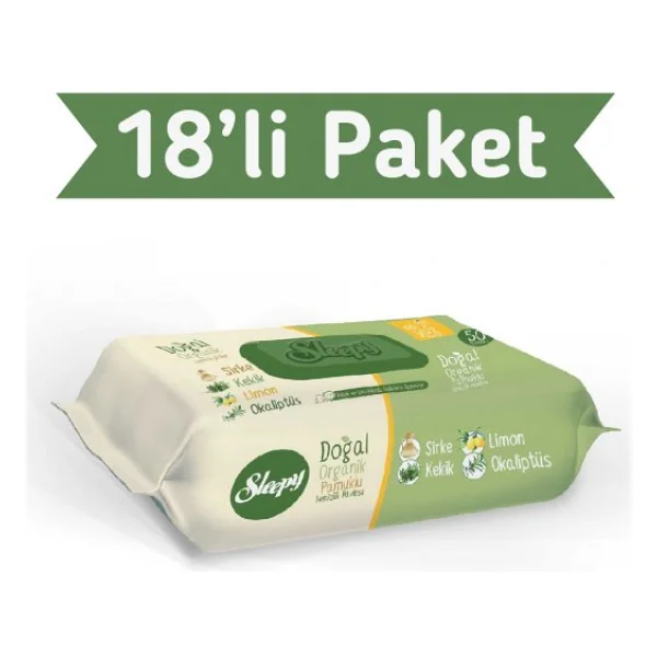 Sleepy Doğal Organik Pamuklu 50 Yaprak 18'li Paket Islak Mendil - Görsel 4