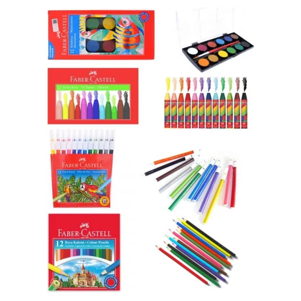 Faber Castell Okul Seti 3 - Kuruboya Suluboya Okul Seti Paste Boya ( 12 Renk ) B.S - Görsel 3