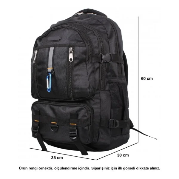 Bagacar Izdag Siyah Siyah Seyahat Sırt Çantası 60 Lt 17" Laptop Bölmeli - Görsel 8