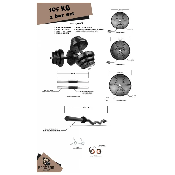 Ecg Hero Serisi 105 Kg Z Bar Dambıl Ve Halter Seti - Görsel 2