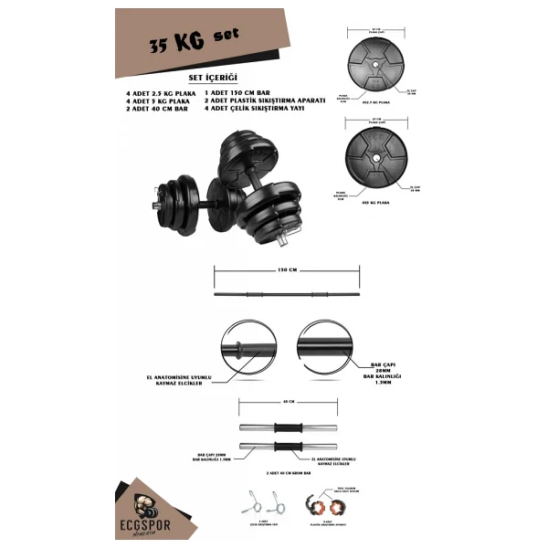 Ecg Spor 35 Kg Halter Ve Dambıl Seti - Görsel 2