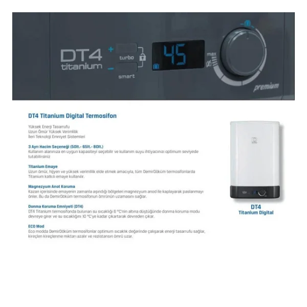 Demirdöküm Dt4 Titanium Digital 1800 W+1200 W 50 Lt Termosifon - Görsel 6