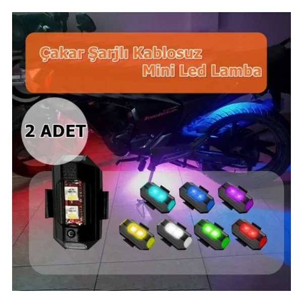 Nkt Group RGB Motosiklet Drone Bisiklet Otomotiv Çakar Şarjlı Kablosuz Mini LED - 7 Farklı Renk - Görsel 7