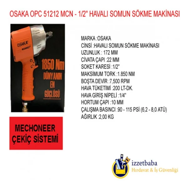 Osaka Opc-51212 Mcn 1/2'' Havalı Somun Sıkma Makinesi - Görsel 2