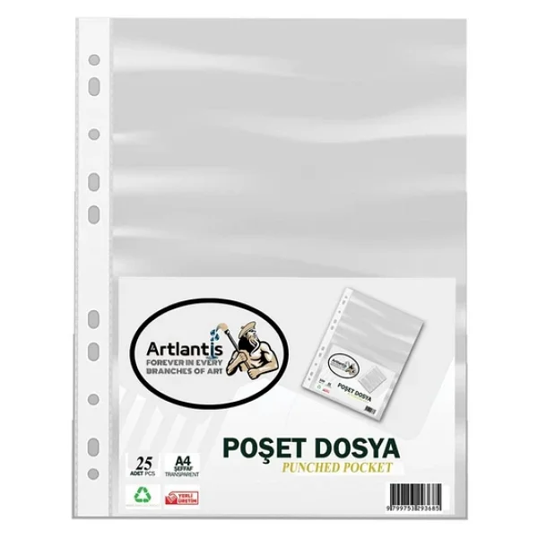 Poşet Dosya 25 Li A-4 Şeffaf Föy Dosya 1 Paket Artlantis Ofis Okul Kenarı Delikli Poşet Dosya 1 Paket - Görsel 3