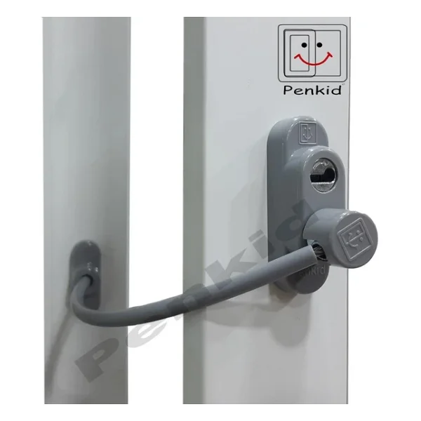 3 Adet Penkid Çelik Halatlı Pvc Pencere Çocuk Emniyet Kilidi Gri - Görsel 4