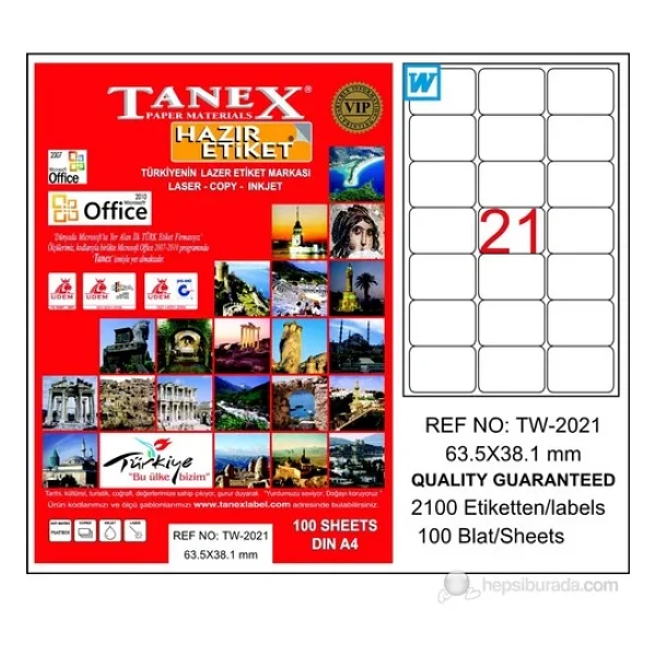 Tanex Tw-2021 63.5x38.1 Mm 21'li 100 Sayfa Lazer Etiket - Görsel 4