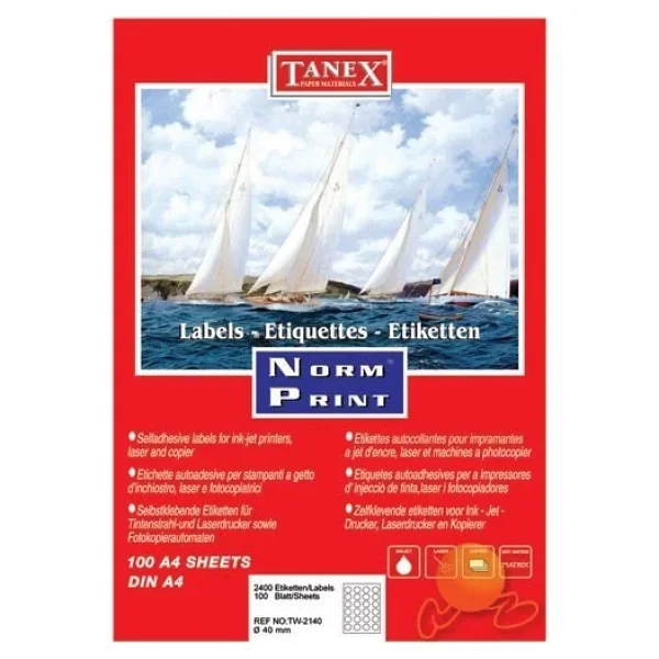 Tanex Tw-2140 40 Mm 24'lü 100 Sayfa Yuvarlak A4 Lazer Etiket - Görsel 3