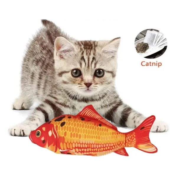Tineke Kedi Otlu Çıngıraklı Kırmızı Balık Peluş Kedi Oyuncağı - Görsel 3