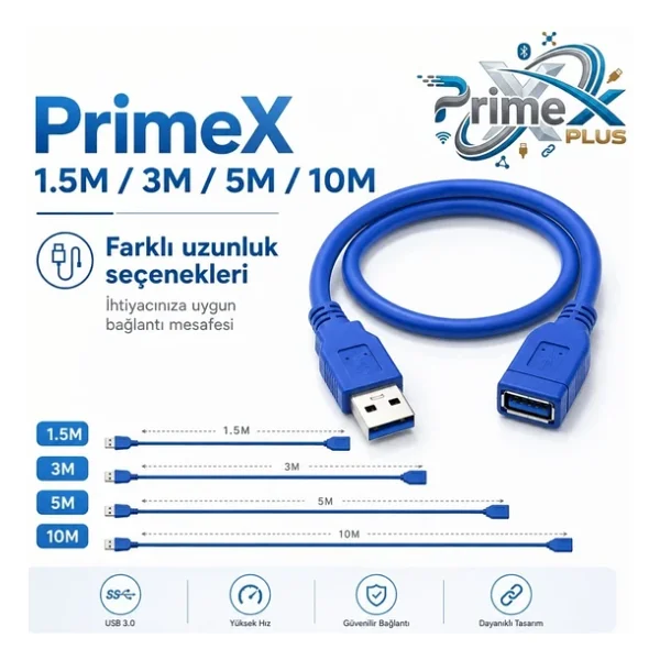 Primex Px-1703 3 M USB 3.0 Uzatma Kablosu - Görsel 4