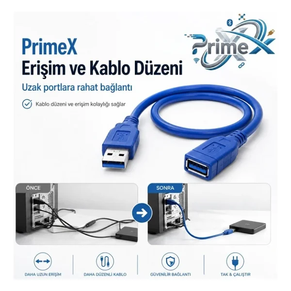 Primex Px-1703 3 M USB 3.0 Uzatma Kablosu - Görsel 7