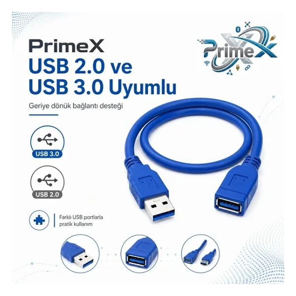 Primex Px-1703 3 M USB 3.0 Uzatma Kablosu - Görsel 6