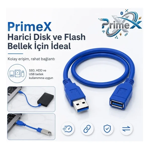 Primex Px-1703 3 M USB 3.0 Uzatma Kablosu - Görsel 9