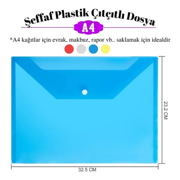 A4 Çıtçıtlı Sarı Şeffaf Renkli Zarf Dosya 1 Adet Artlantis Çıt Çıtlı Dosya 1 Adet - Görsel 6